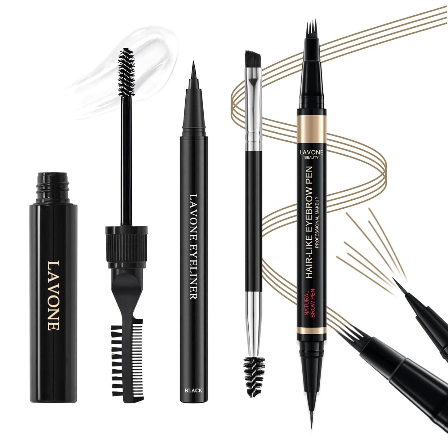Eyebrow Pen Kit, with Microblading Eyebrow Pen, Eyebrow Gel, Eyeliner, Eyebrow Brush, Eyebrow Pencils for Women, Waterproof, Smudge Proof, Long Lasting Makeup Formula - Dark Blonde