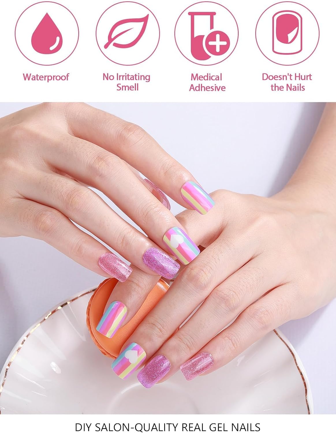 32PCS Semi-Cured Gel Nail Strips EBANKU Nail Polish Stickers Long-Lasting Semi-Cured Gel Nail Wraps Full Nail Polish Wraps Shiny Nail Decors Gel Nail Art Stickers UV/LED Lamp Required (Rainbow)