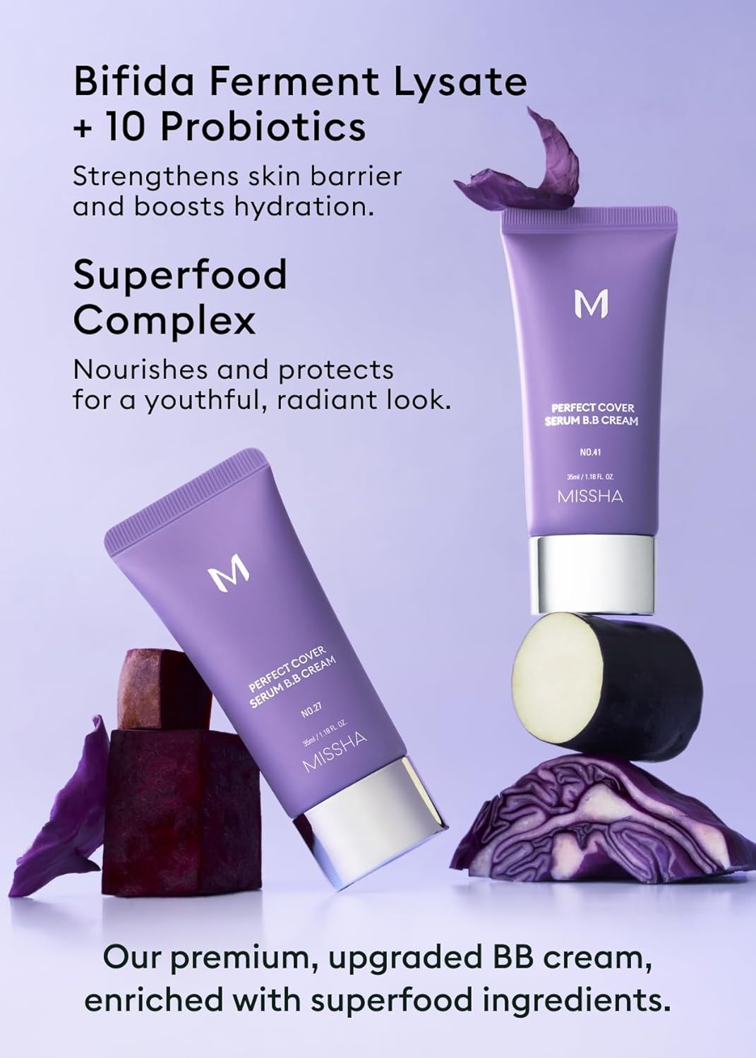 MISSHA M PERFECT COVER SERUM BB CREAM No.19 Ivory - Fair/Light with Warm Undertone, BB Cream by Cardi B Pick, Skin Tint, Tinted Moisturizer, Skin Care Foundation Makeup, Korean Makeup,1.18 Fl oz