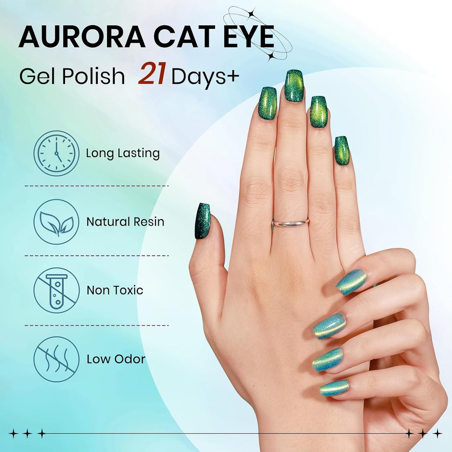 Green Cat Eye Gel Nail Polish 9D Magnetic Holographic CatEye Gel Polish Glitter Shimmer Reflective Effect with Magnet Soak Off Salon DIY at Home