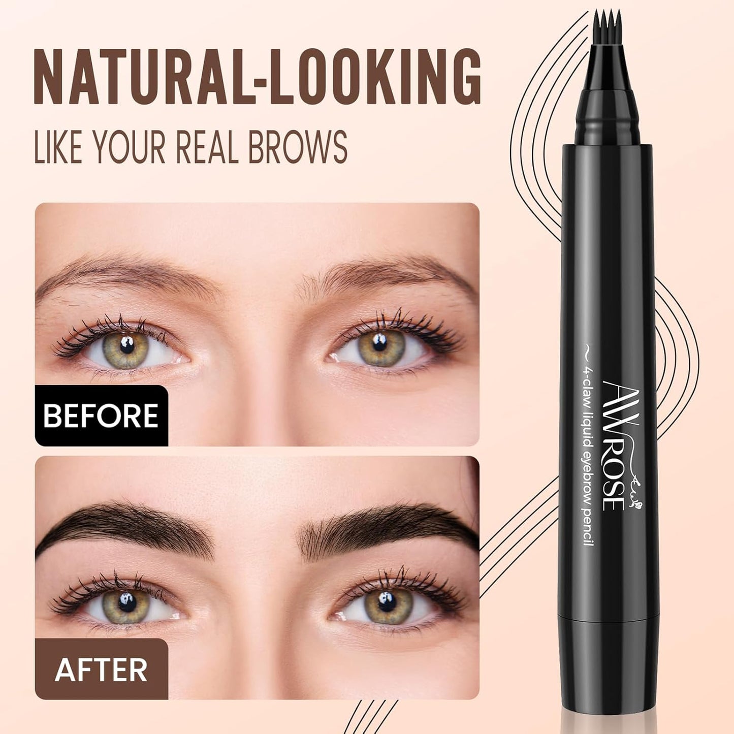 AWROSE Eyebrow Pencil, 2 Pack 3D Waterproof Microblading Eyebrow Pen 4 Fork Tip Tattoo Pencil, Precise Natural Magic Eye Brow Pen with Hair Like Strokes, 4 Points Multi-Used Eye Brow Pencils for Women