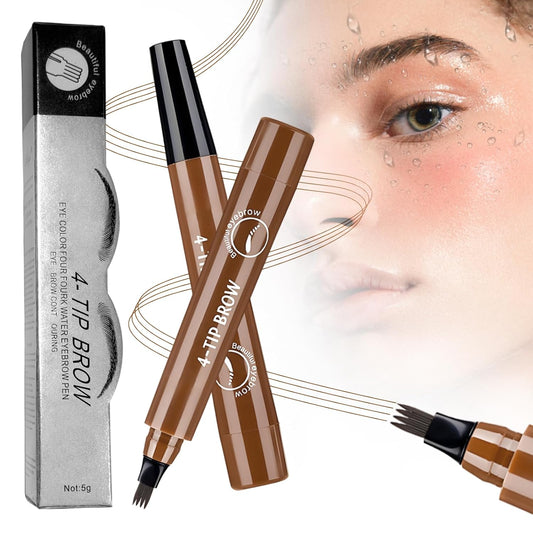 2025 New Magic Eyebrow Pencil, 3D Waterproof 4 Tipped Precise Brow Pen Microblading Eyebrow Pencil Contouring Pen Fine Stroke Microblading Creates Natural (Dark Brown)