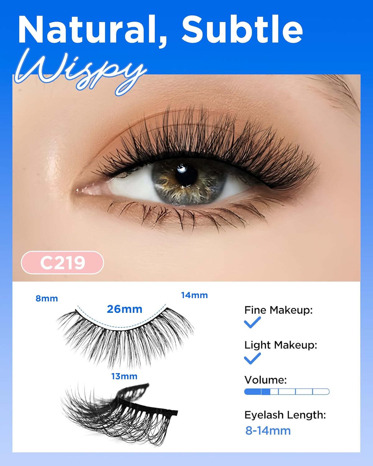 BEYELIAN False Eyelashes 14 Pairs Eye Lashes 8-14mm Strip Lash Pack Soft 3D Volume Faux Mink Lashes That Look Like Extensions C219