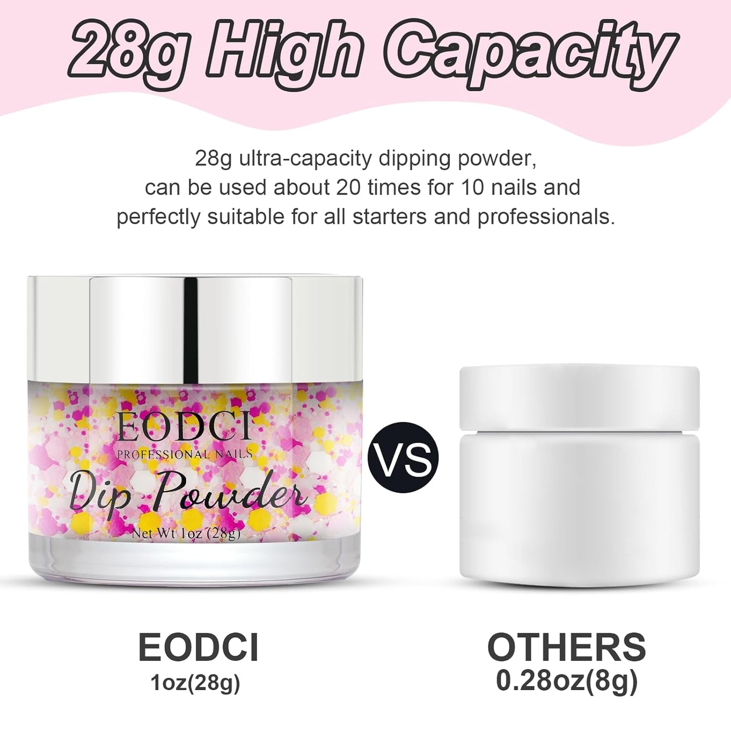 Glitter Dipping Powder, Sprinkle On Glitter Collection - Hot Pink Dip powder - No Needed UV Lamp - Long Lasting 14 Days Dip Colors - Nail Color for Professionals & At-Home DIY 1oz