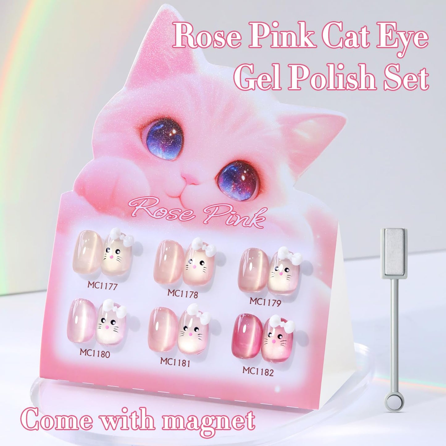 Double Rhythm 6 Colors Cat Eye Gel Polish Set Shimmer Glitter with Magnet Holographic Reflective Magnetic UV Nail Art Kit (6-Kit-51)