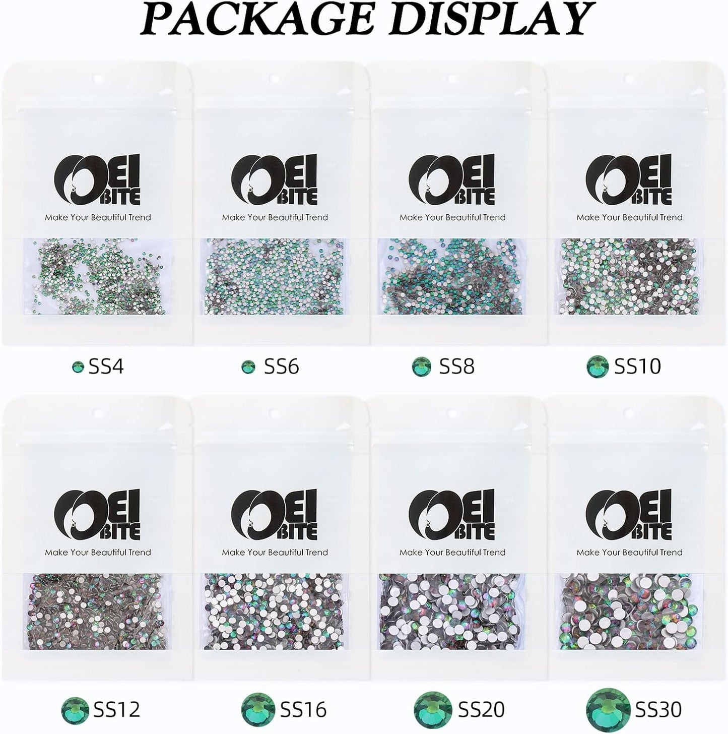 Green Volcano Flatback Rhinestones, Glass Rhinestones for Nail Art and Craft, Glue Fix, Loose Crystal Gemstones(Green Volcano, SS10, 1440pcs, 2.7-2.8mm)