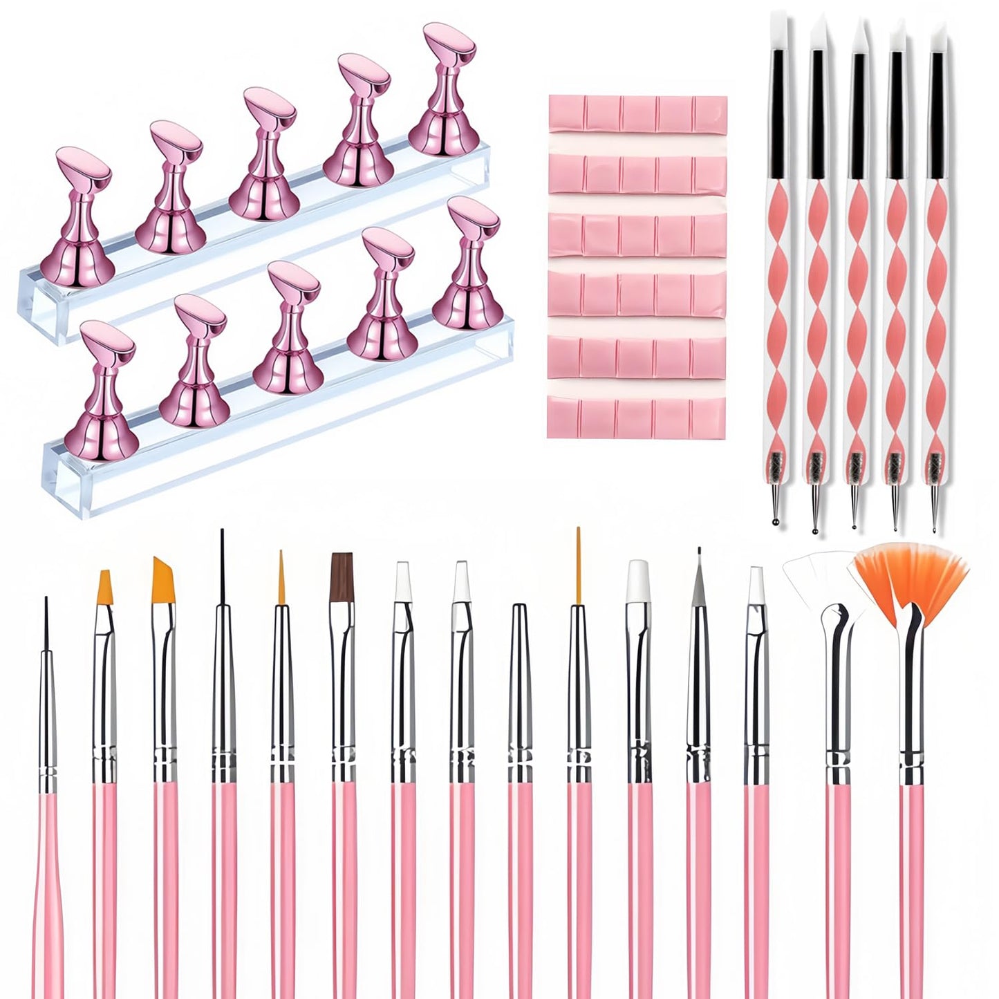 Nail Art Tools Set – 15 Nail Art Brushes + 5 Dotting Pens with Nail Stand Holder – Professional Nail Design Kit for DIY Manicure & Salon Use