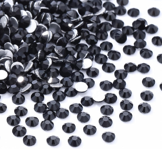 Black Flatback Rhinestones, Glass Rhinestones for Nail Art and Craft, Glue Fix, Loose Crystal Gemstones(Black, SS10, 1440pcs, 2.7-2.8mm)