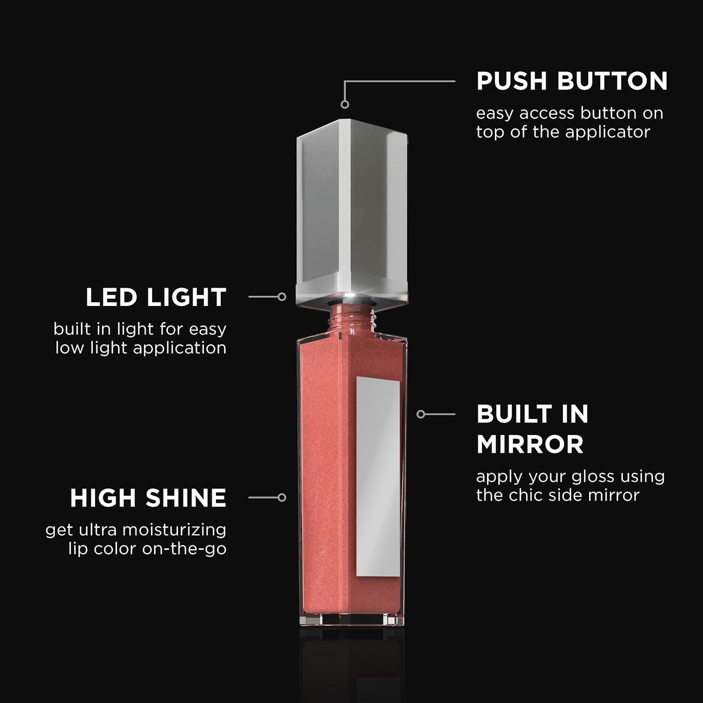 Pure Cosmetics Pure Illumination Lip Gloss - LED-lit Applicator w/Side Mirror - Non-Sticky, Moisturizing & Hydrating Lip Glosses - Soothes & Heals Dried Chapped Lips (Nude Beach)