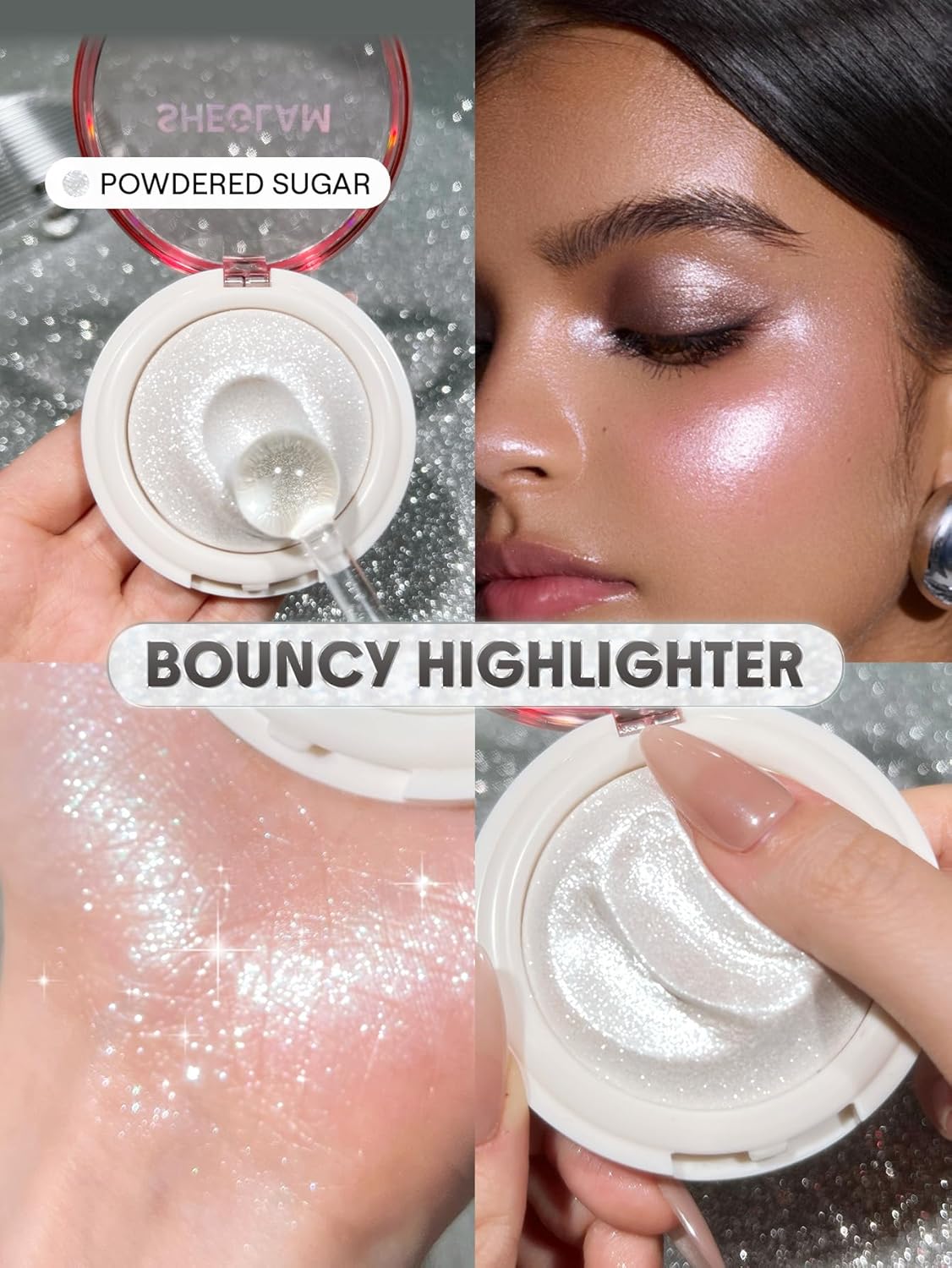 SHEGLAM Glowchi Bouncy Highlighter Mochi-like Formula Highlighter Long-lasting Shimmer Makeup-Powdered Sugar