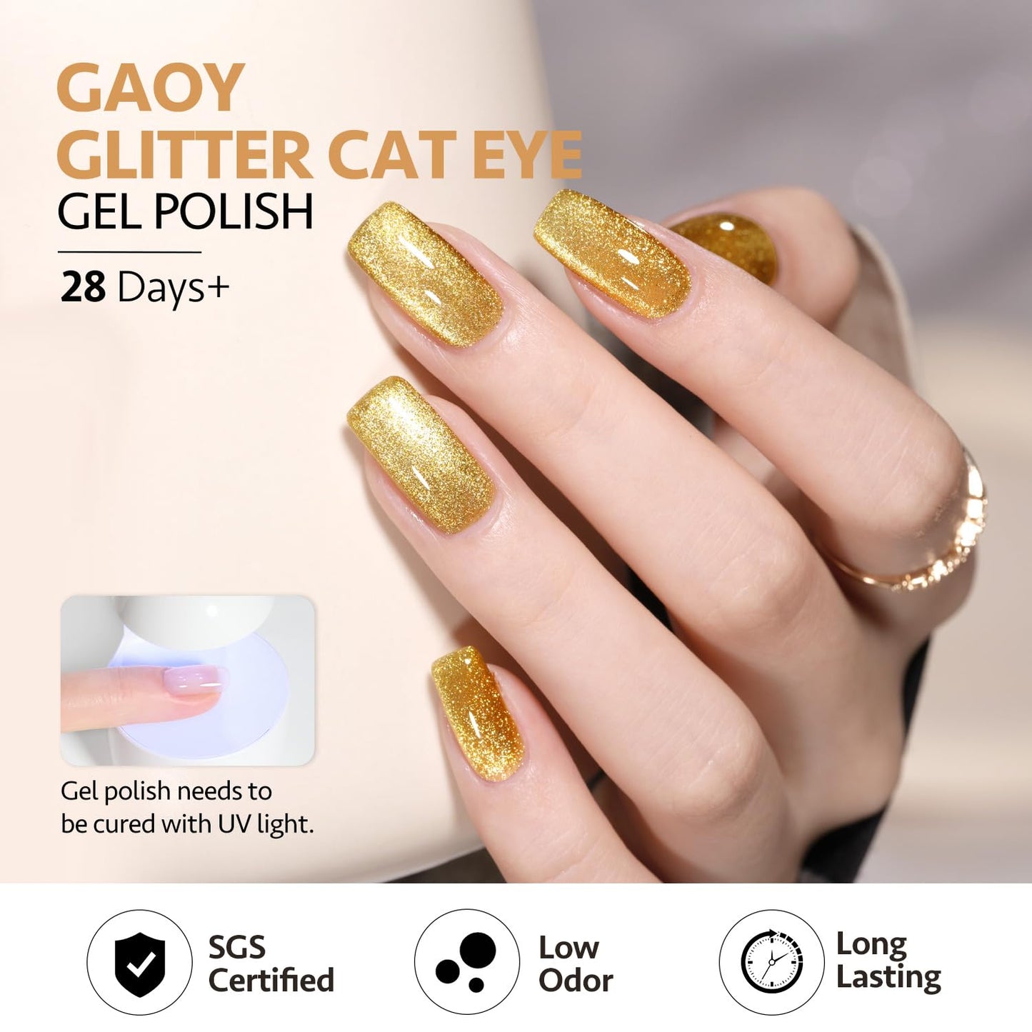 GAOY Glitter Cat Eye Gel Nail Polish Set with Magnet Colorful Galaxy for Holographic Cat Eye, Salon Gel Manicure and Nail Art DIY at Home