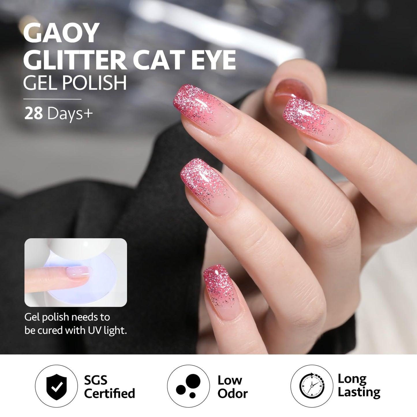 GAOY Chrome Glitter Cat Eye Gel Polish Set of 6 Colors with Free Magnet UV LED Soak Off Nail Polish Home DIY Manicure Nail Salon Varnish