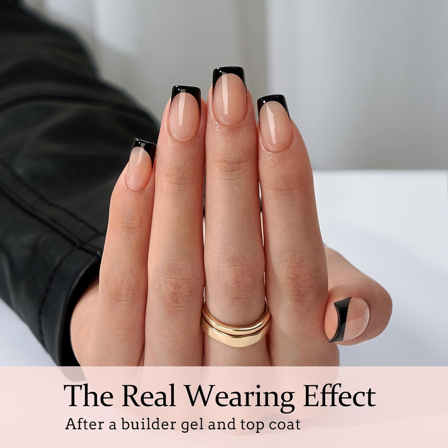 BTArtboxnails Black French Press On Nails - XCOATTIPS French Series Short Square Nails, Soft Gel Nail Tips, French Tips Press On Nails Soak Off Acrylic Fake Nails Glue On Nails