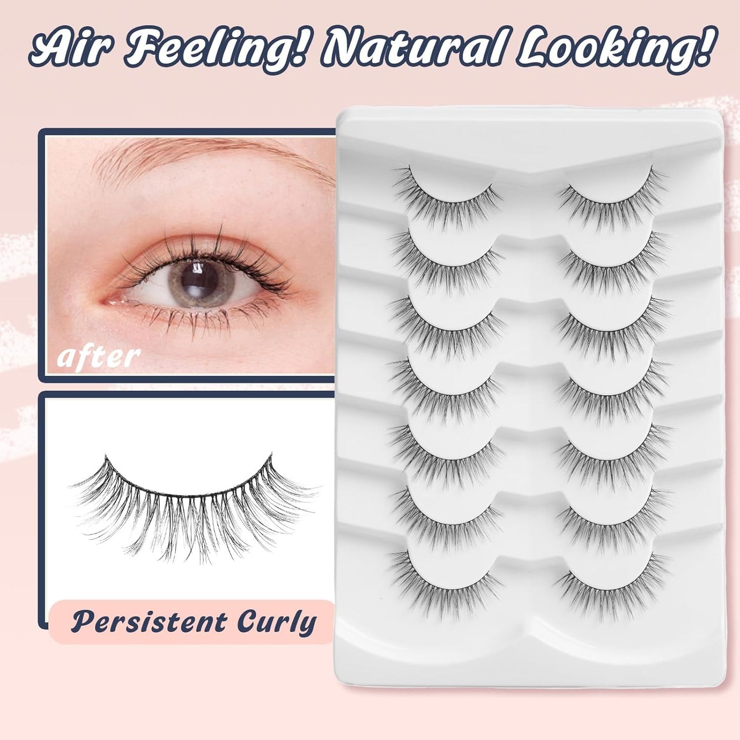 Anime Lashes Wispy False Eyelashes Natural Look 12MM Strip Lashes Thin Band False Lashes 3D Volume Fake Eyelashes 7 Pair C Curl Lash Pack Siligli