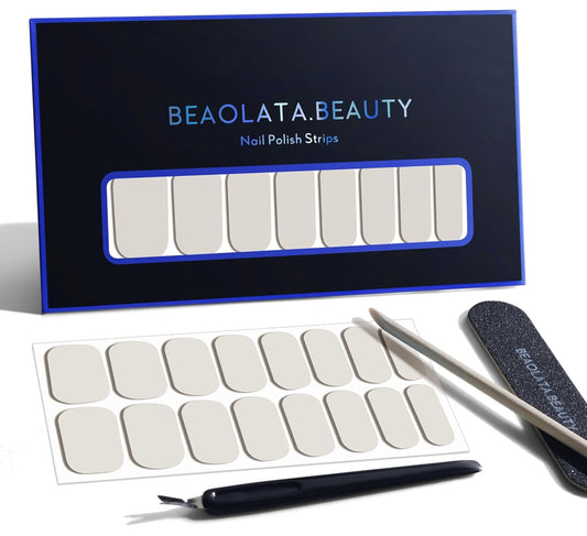 Nail Polish Strips, 32PCS Salon Quality Wraps, Long Lasting Gel Nail Stickers for Women Easy Apply& Remove (Grey Foggy on Afternoon)