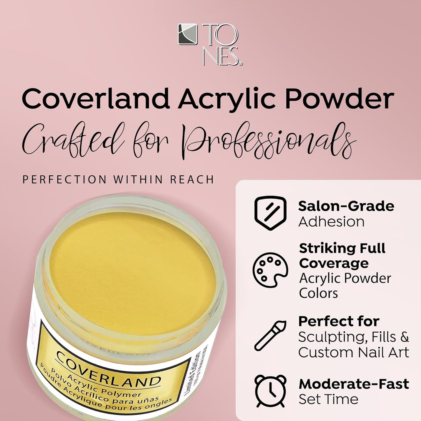 Tones Coverland Acrylic Nail Powder "Warmer Weather" - Limited Edition Acrylic Powder for Nail Design, Sculpting, and Masking Nail Bed Imperfections - Professional Acrylic Nail Supplies - (1.5 Oz)