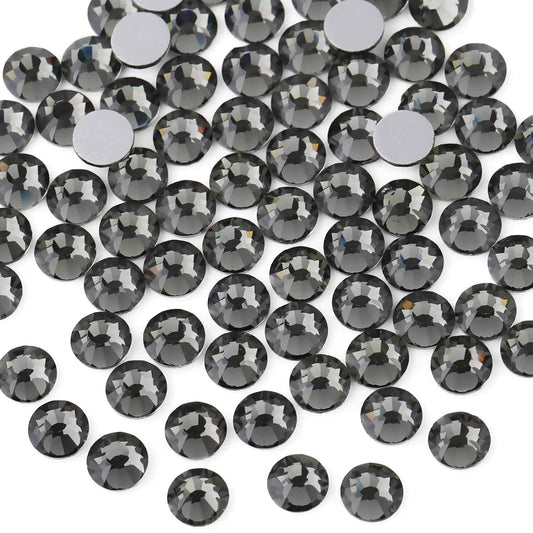 Beadsland 288pcs Flat Back Crystal Rhinestones Round Gems for Nail Art and Craft Glue Fix,Black Diamond,SS34,7.1-7.3mm