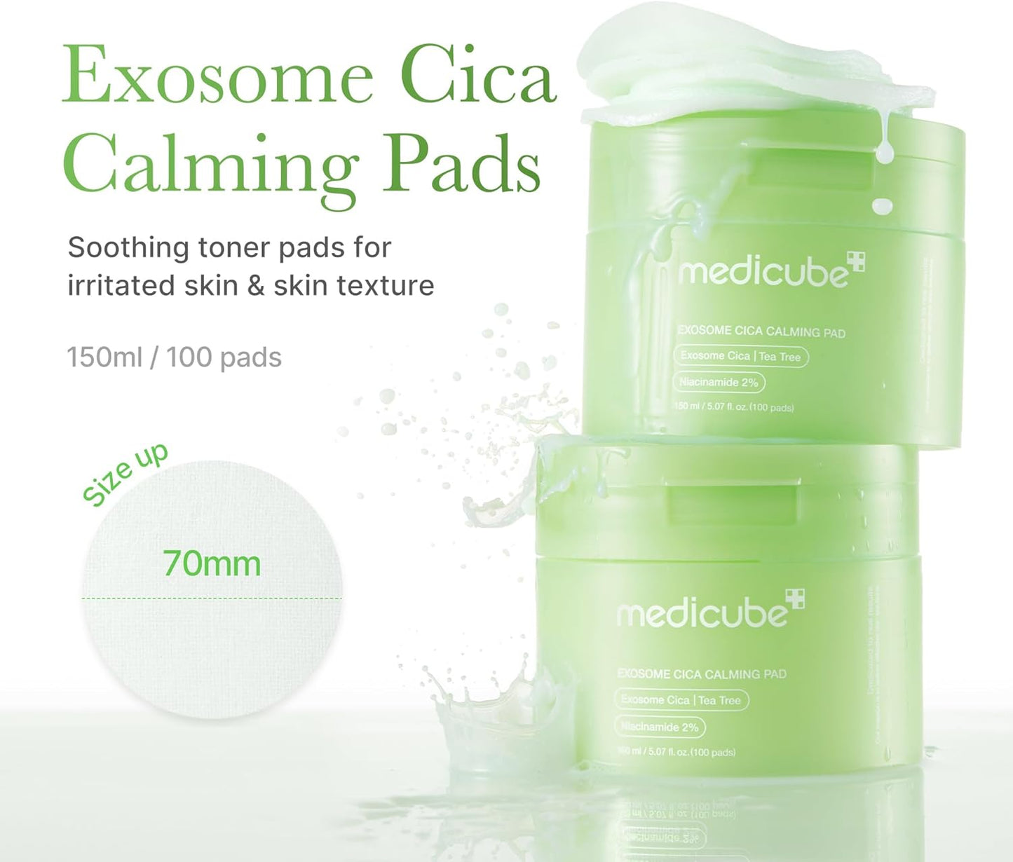 medicube Exosome CICA Tea Tree Calming Toner Pads for Sensitive Skin with Centella Asiatica Help Reduce Redness & breakouts. Low-irritating & Hydrating Daily Care, Korean Skincare, Vegan (100 Pads)