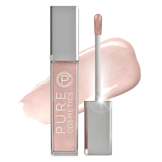 Pure Cosmetics Pure Illumination Lip Gloss - LED-lit Applicator w/Side Mirror - Non-Sticky, Moisturizing & Hydrating Lip Glosses - Soothes & Heals Dried Chapped Lips (Nude Beach)