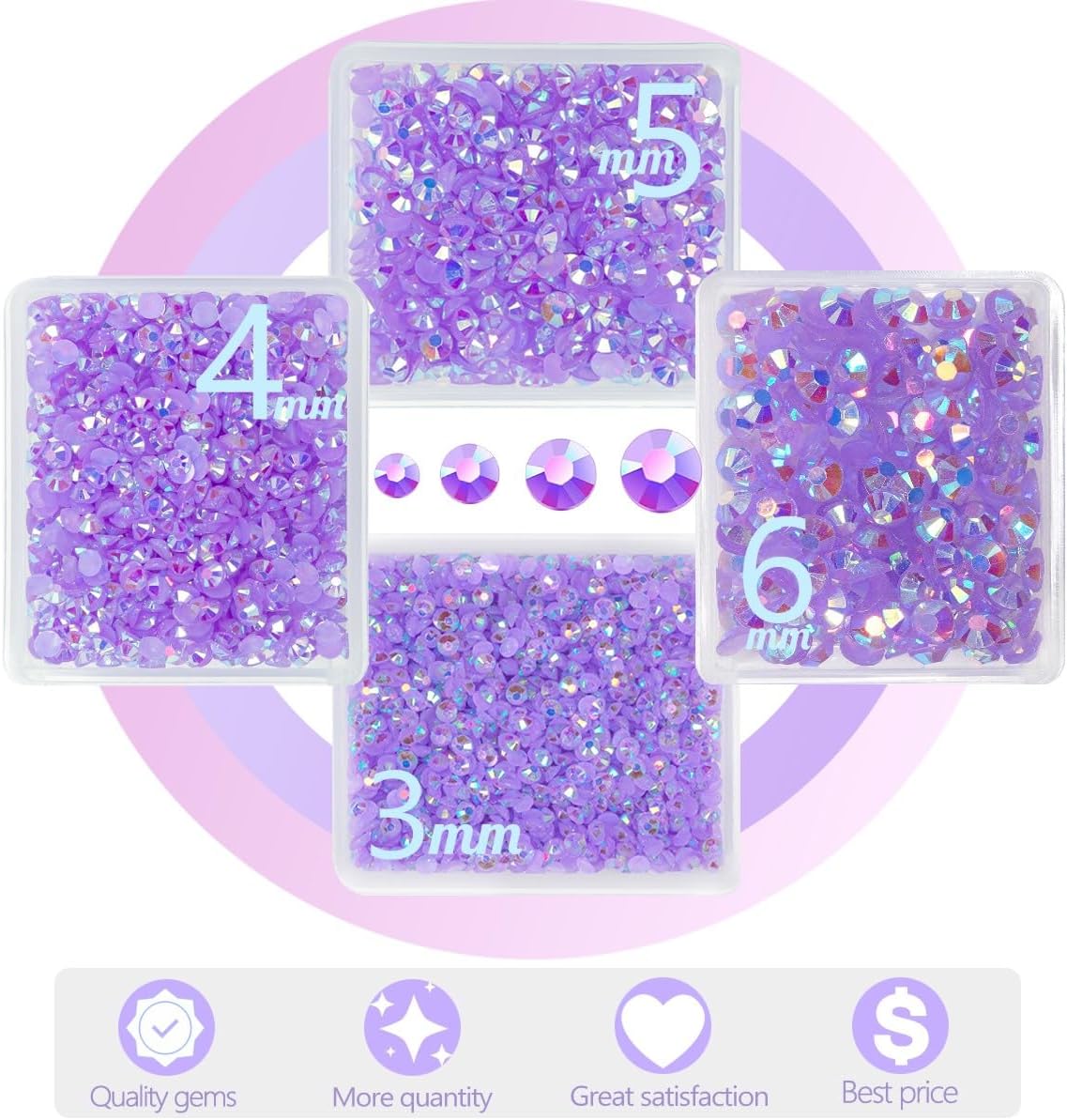 Light Purple AB Resin Rhinestones w B7000 Jewelry Glue for Bedazzling Crafting 3mm 4mm 5mm 6mm Violet Flatback Jelly Stones Bulk SS10-SS30 Diamonds Gems for Nails Face Makeup Tumblers Crafts