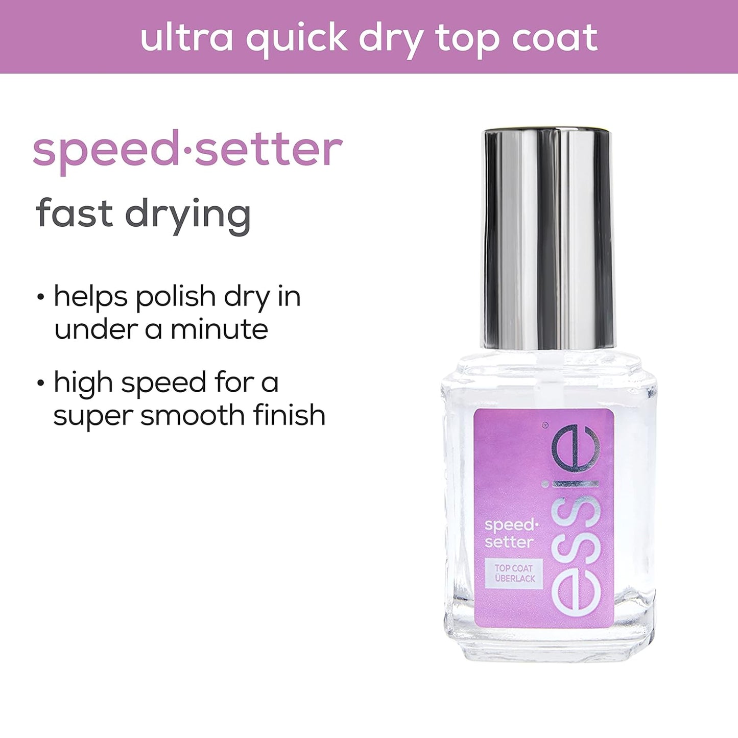 essie Nail Care, 8-Free Vegan, Speed Setter Top Coat, quick-dry nail polish, 0.46 fl oz