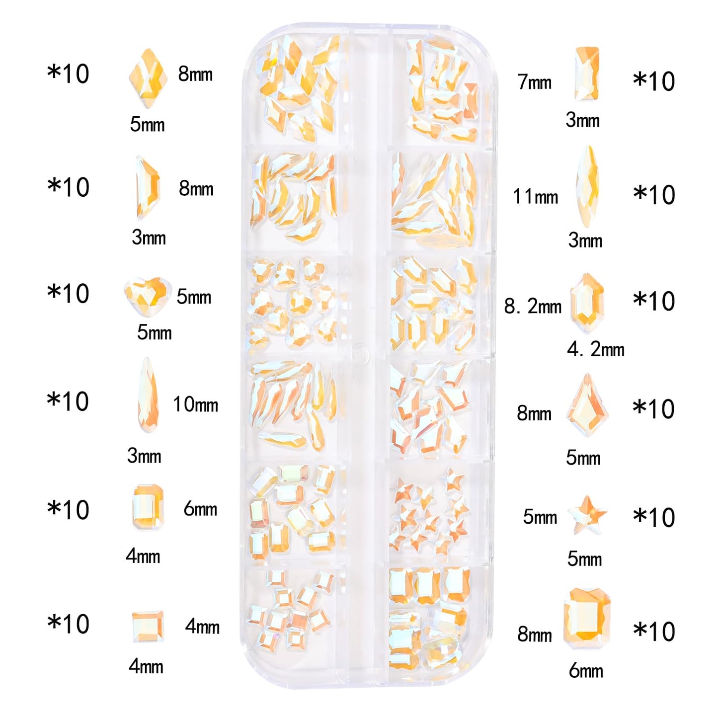 HNUIX Nail Rhinestones - 3D Multi Shape Size Crystal, Crystal Aurora Nail Gems, Flat Back, with Kit, for Nail Art, DIY Decorations