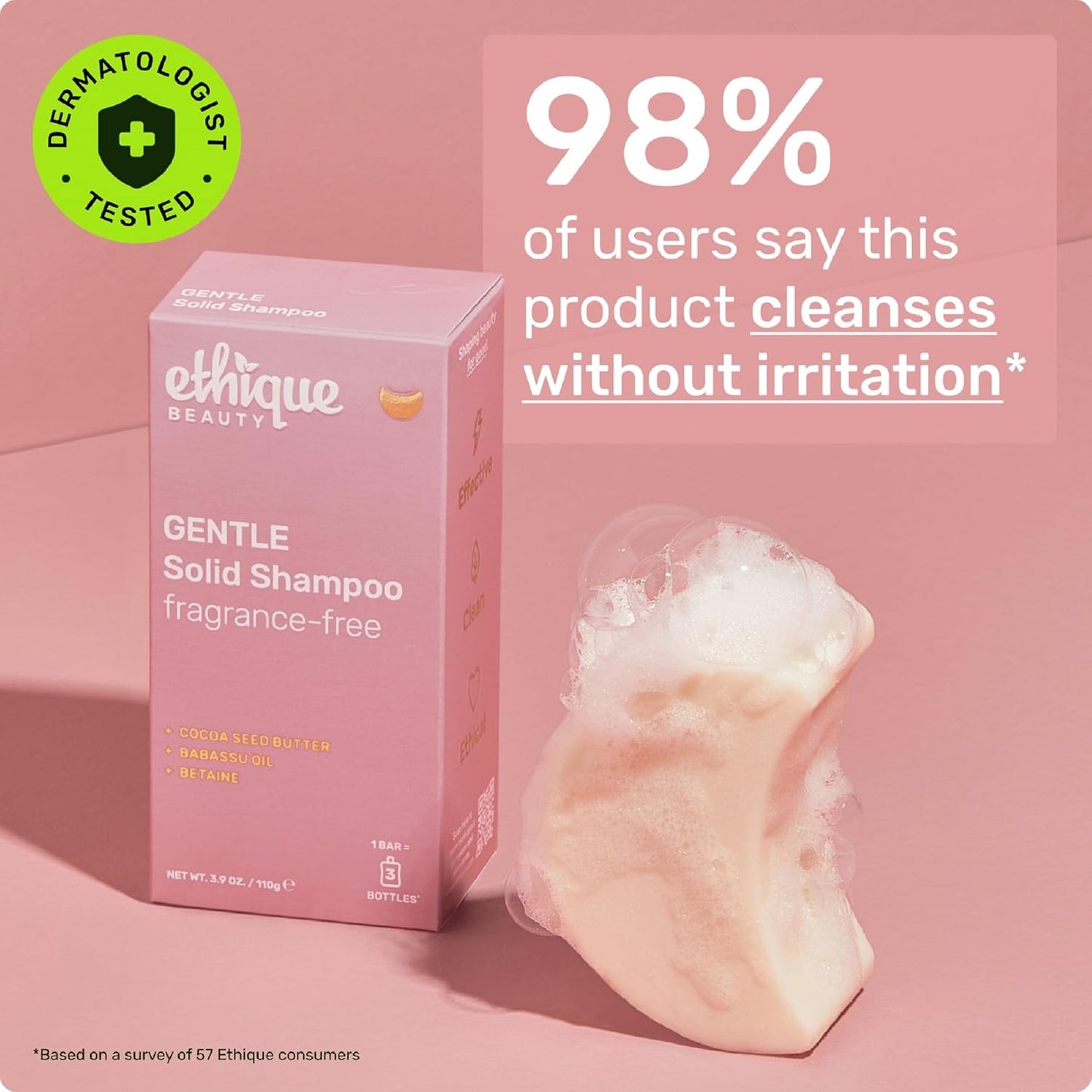 Ethique Gentle Unscented Shampoo Bar with Cocoa Butter - Plastic-Free, Cruelty-Free, Vegan, 3.88 oz - Formerly Bar Minimum