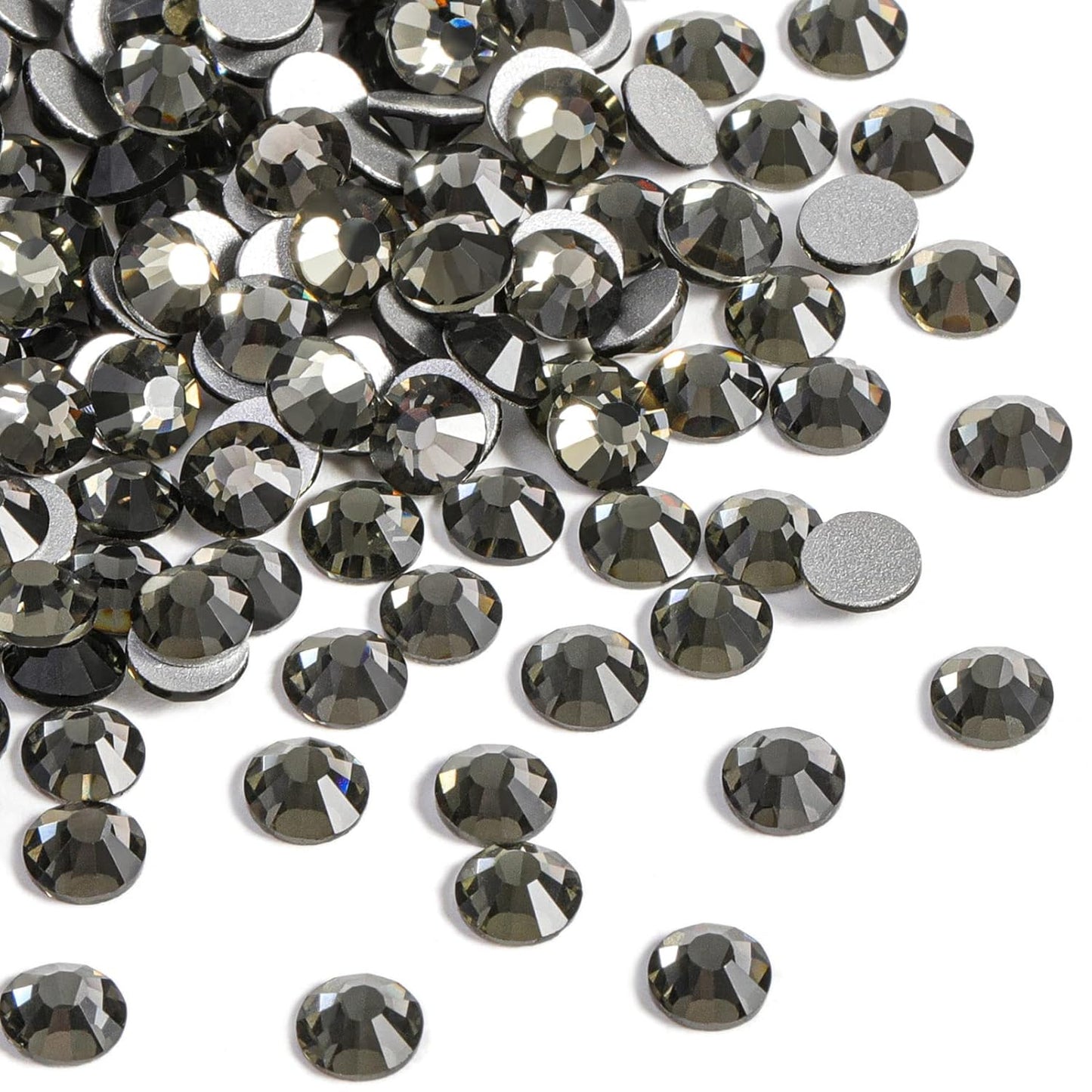 Beadsland 288pcs Flat Back Crystal Rhinestones Round Gems for Nail Art and Craft Glue Fix,Black Diamond,SS34,7.1-7.3mm