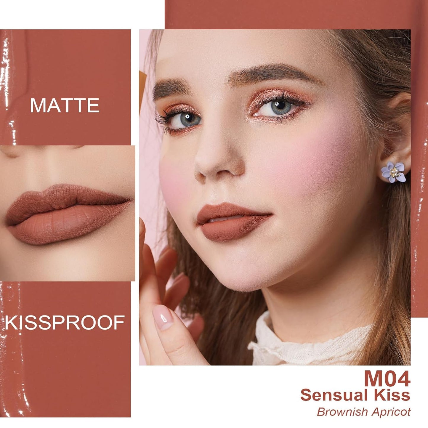 Oulac Matte Liquid Red Lipstick for Women, Orange-Brown Tones Red Lip Gloss Long Lasting, Highly Pigmern Lip Color with Vitamin E & Rose Oil, Waterproof, Vegan & Cruelty-Free M04