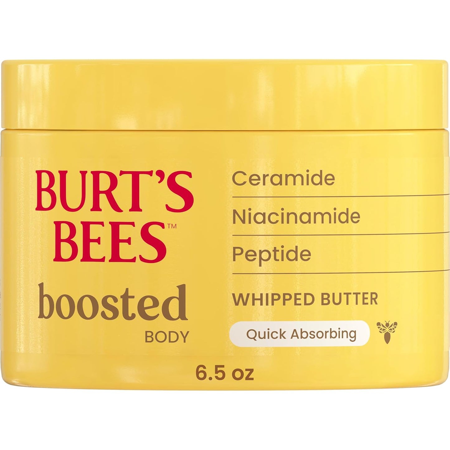 Burt's Bees Boosted Body Whipped Butter With a Ceramide, Niacinamide and Peptide Complex, Quick-Absorbing Body Butter Helps Support Skin Barrier, Tropical Scented, 6.5 oz. Jar