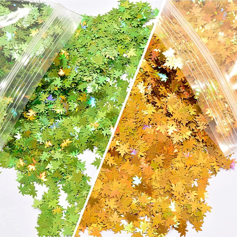 5 Bags Fall Holographic Nail Art Maple Leaf Sequins Glitters, Nails Decorations Supply Gel Polish Manicure Tips Accessories Autumn Maple Leaves Nail Design Glitter Flakes Set