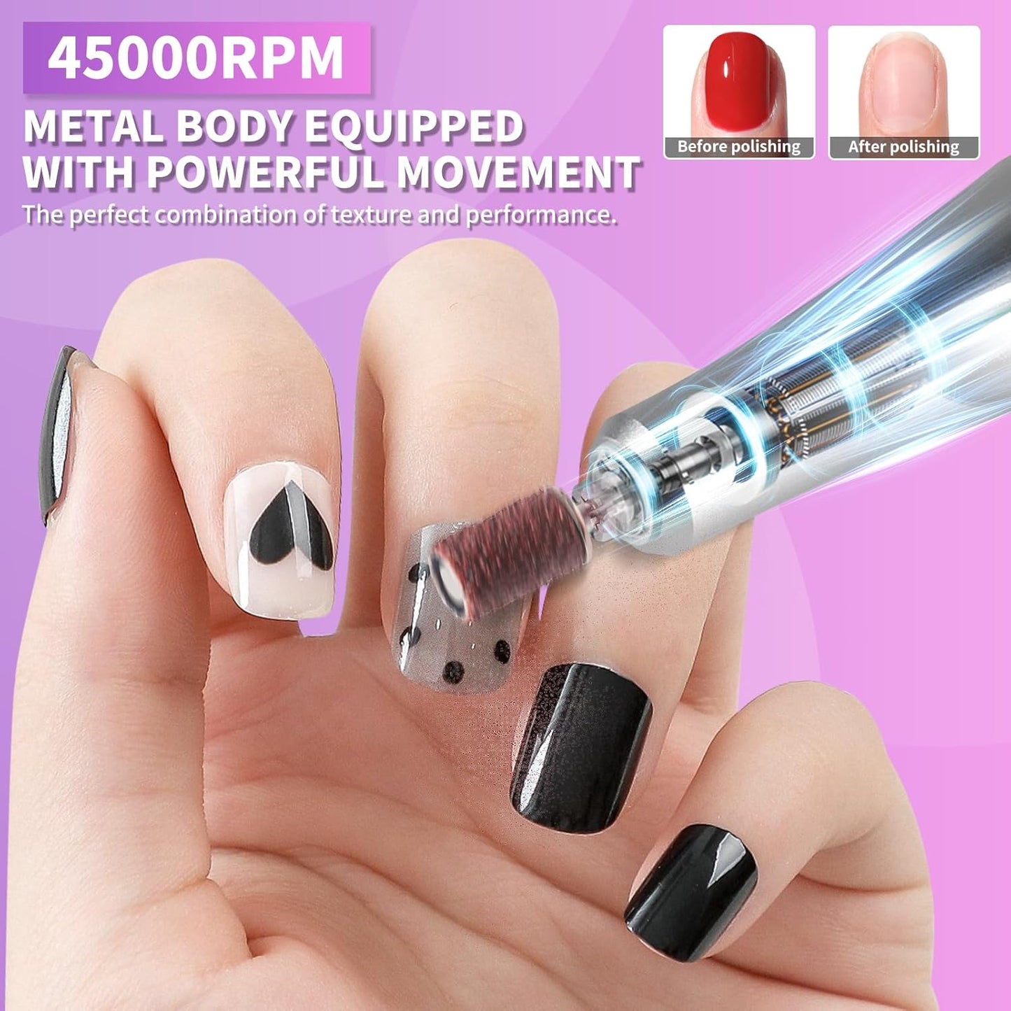 Professional Electric Nail Drill Machine,45000RPM Portable Rechargeable Efile Nail Drill Cordless,Electric Nail File Kit for Women (Gradient Blue)