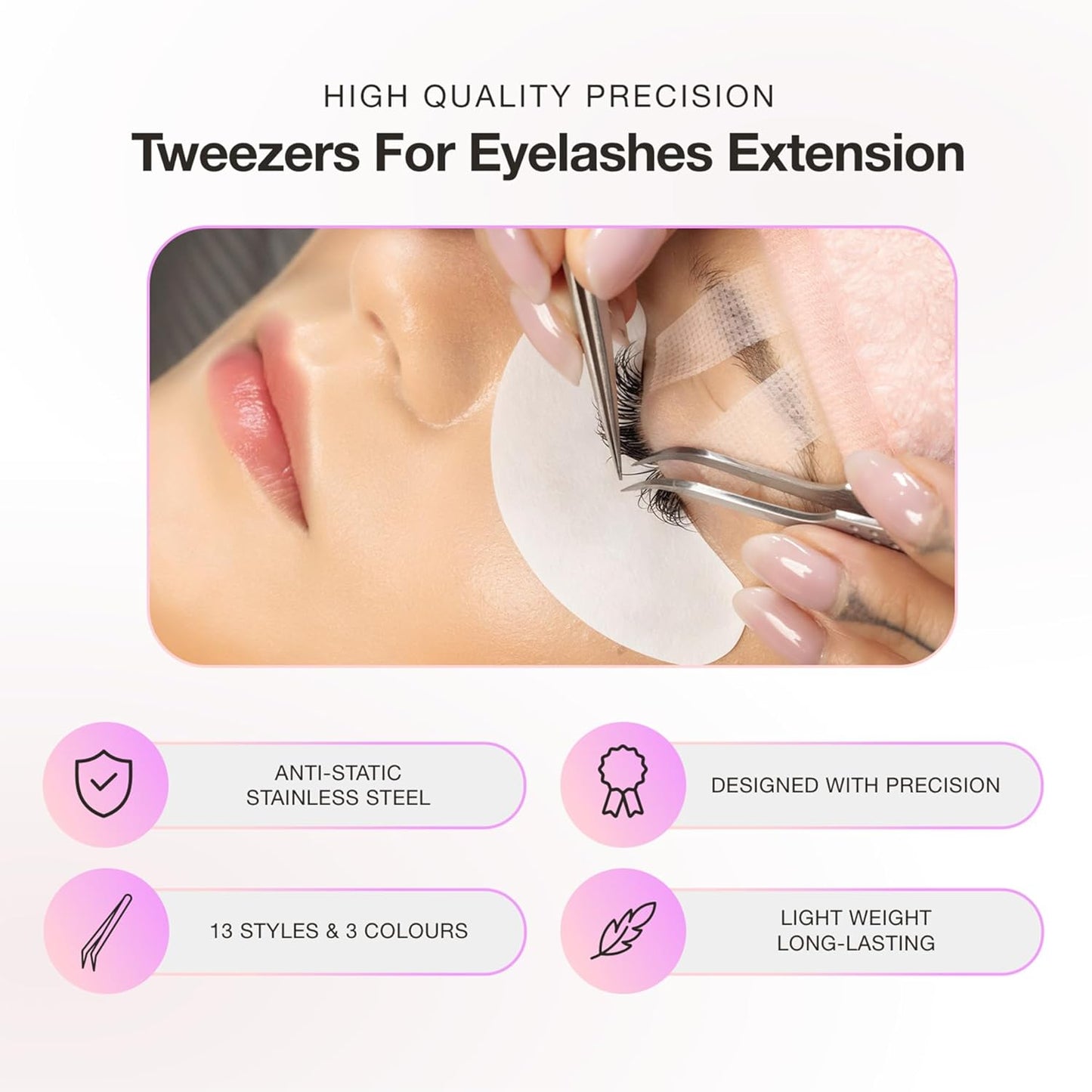 Curacoro Lash Tweezer - Professional & Precision Fiber Tip Grip Lash Tweezers for Eyelash Extensions, Multi Shapes & Purposes Tweezers for Volume, Isolation & Classic Lashes (Gold, Volumizer)