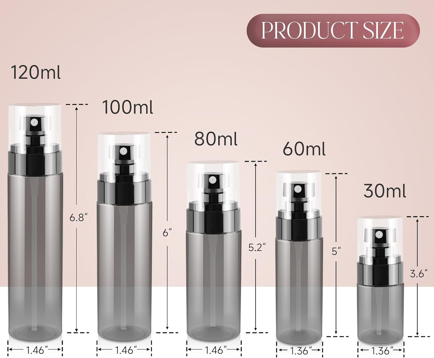 9Pack Small Spray Bottle, 2.7oz Black Plastic Fine Mist Mini Spray Bottles, Empty Refillable Travel Bottles for Hair, Cleaning, Salons, Planting, Skin Care