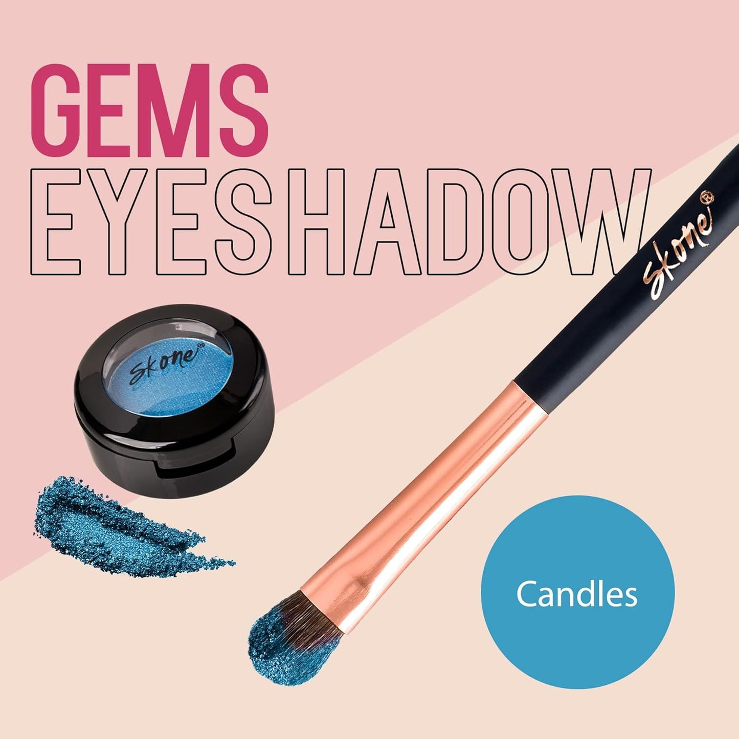 Skone Cosmetics Gems Eye Shadow, Highly Pigmented, Longwear Eye Makeup, Single Eyeshadow with Pro Shimmery Finish - Ultra-Blendable, Slightly Shimmer Shades - Blue Eyeshadow - Candles