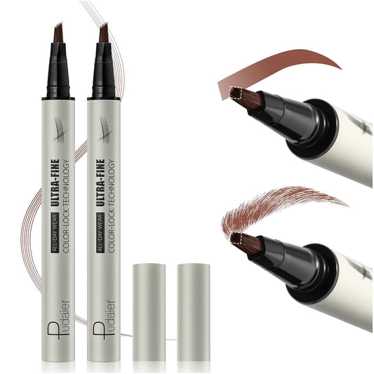 2 Pack Microblading Eyebrow Pen and Brow Tint for Women with Angled Brush & Dip to Effortlessly Create Natural Hair Like Brows, Waterproof Fast Eye Brow Makeup Pencil, Last All Day (Taupe)