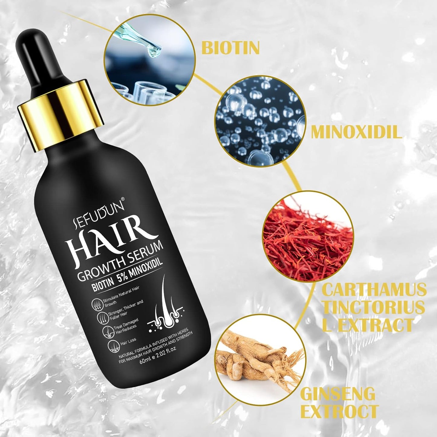2Pack 5% Minoxidil for Men and Women Hair Growth Serum, Biotin Infused Hair Regrowth Treatment for Beard & Scalp Hair Loss & Thinning, Promotes Thicker, Fuller, Healthier Hair - 4.04 oz