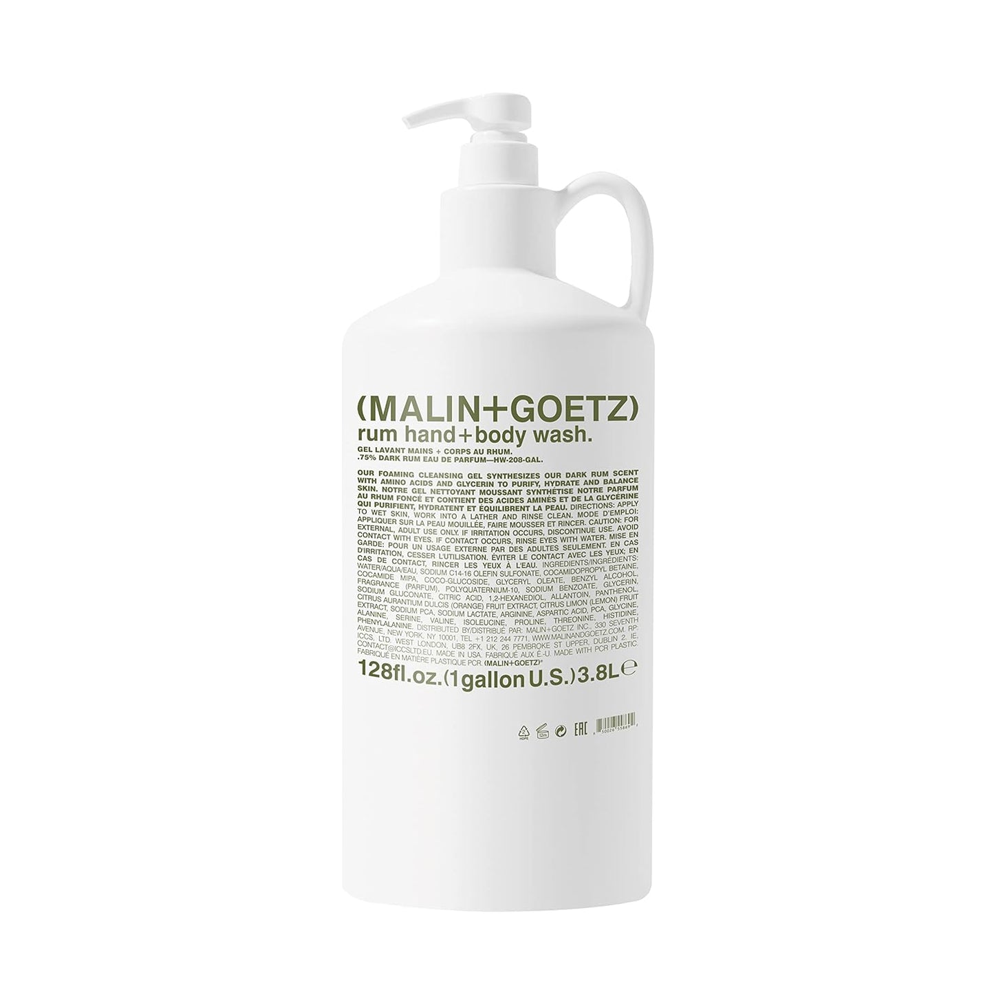 MALIN+GOETZ Rum Hand + Body Wash, 128 Fl. Oz. – Allows Up to 15 Refills, Natural Cleansing, Purifying & Hydrating for Women & Men, For All Skin Types, No Stripping or Drying, Cruelty-Free & Vegan