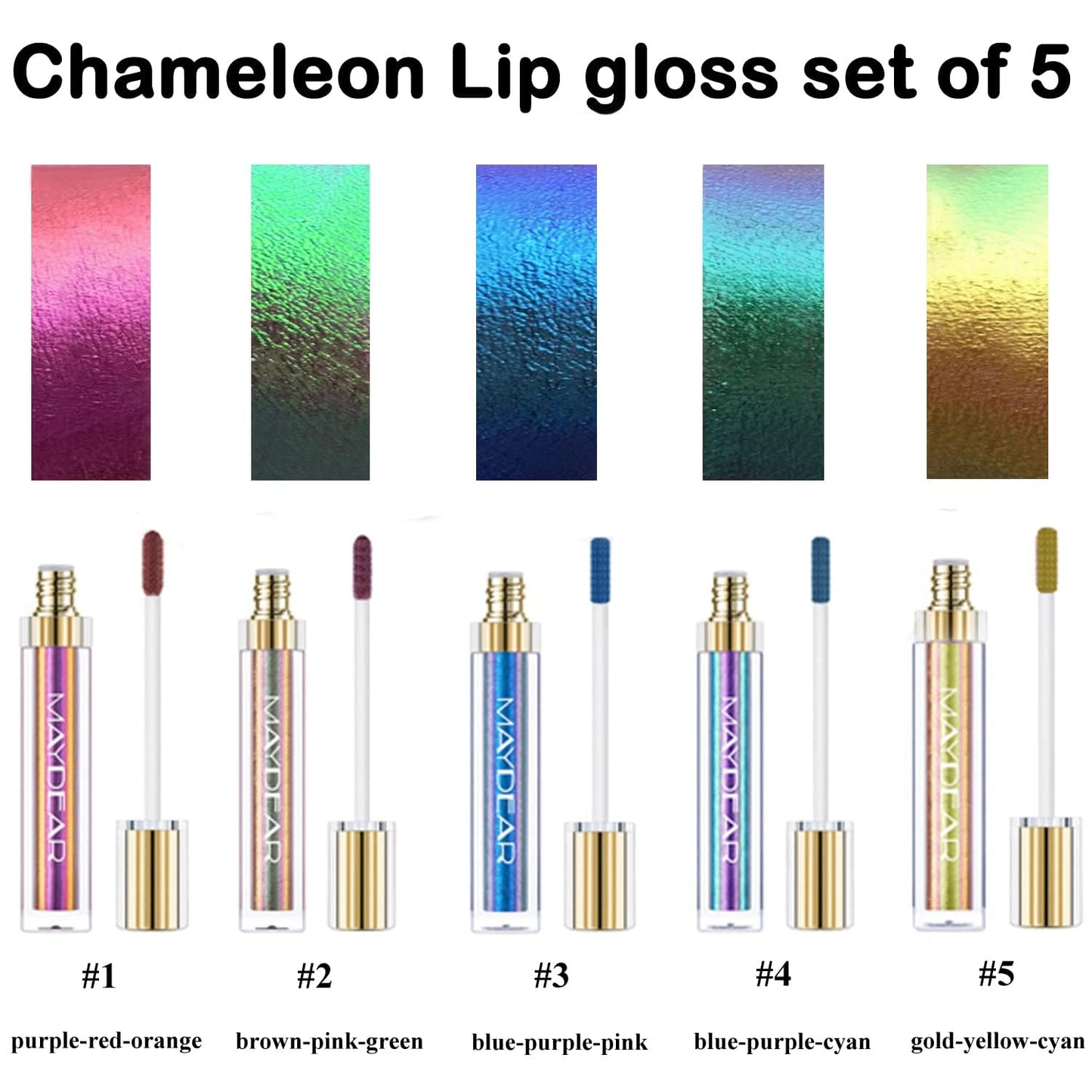 Maydear Chameleon Lipstick 5 Colors Set, Long Lasting Waterproof Colourful Diamond Shimmer Lip Gloss for Women Girls Makeup kit