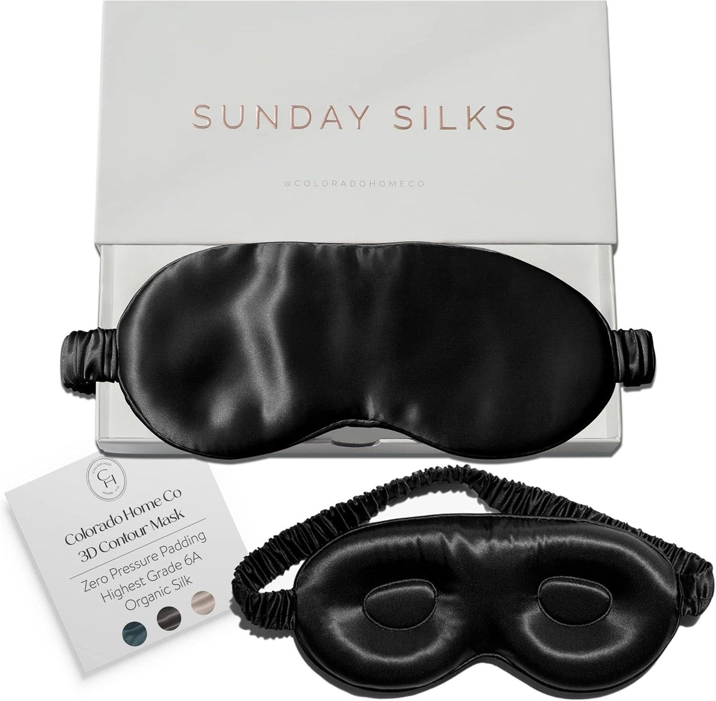 SUNDAYSILKS™ 3D Contoured Silk Sleep Mask | Padded Silk Eye Mask with Eye Cups for Lash Extensions | Blackout, Organic for Women & Men, Perfect for Travel, Slip-Free Deep Sleeping, Antifaz para Dormir