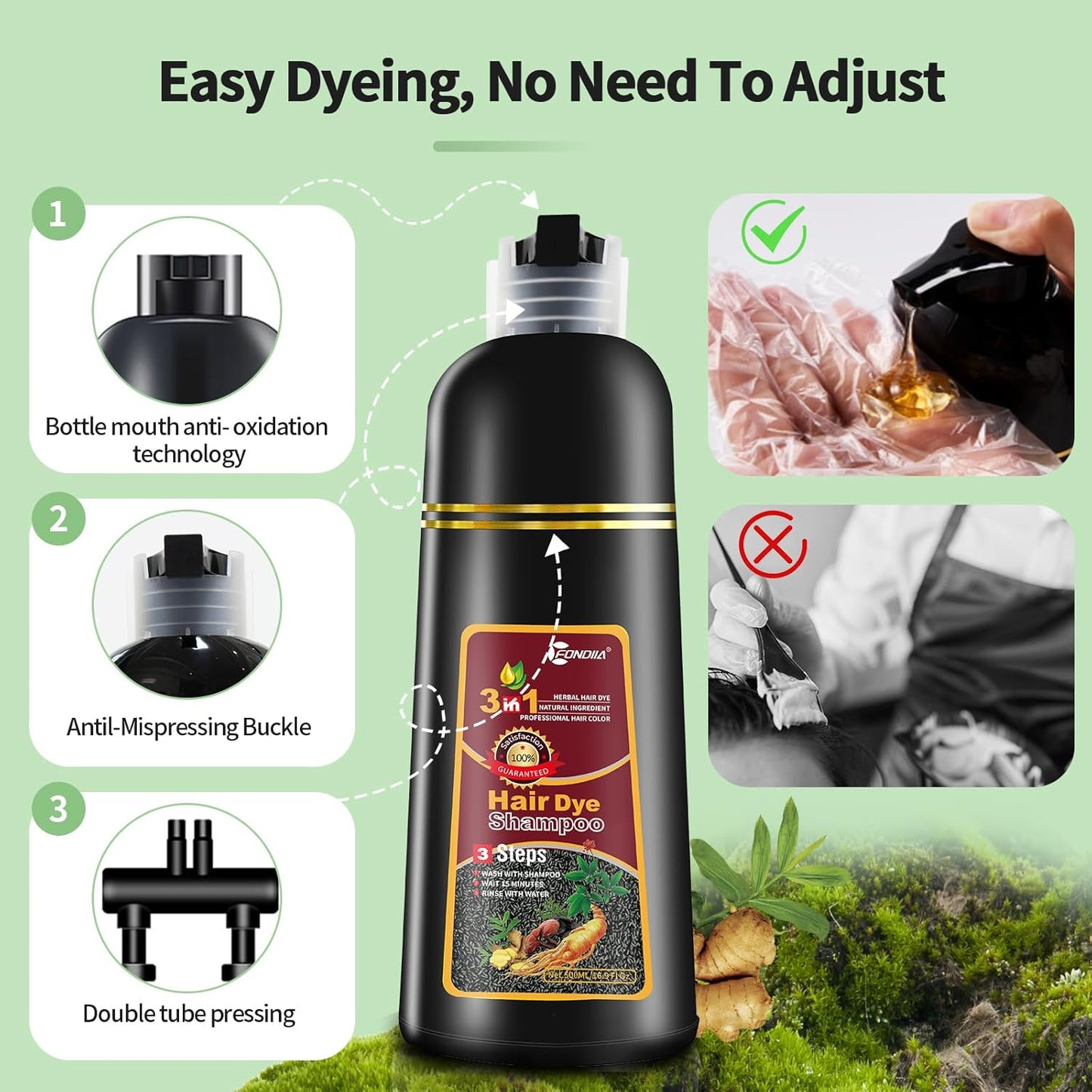 Hair Dye shampoo, Leorx 3 In 1 Brown Color Shampoo Hair Dye For Refresh Hair Instant Herbal Coloring Shampoo For Women&Men - Tintes Para El Cabello Profesional - 16.9 oz