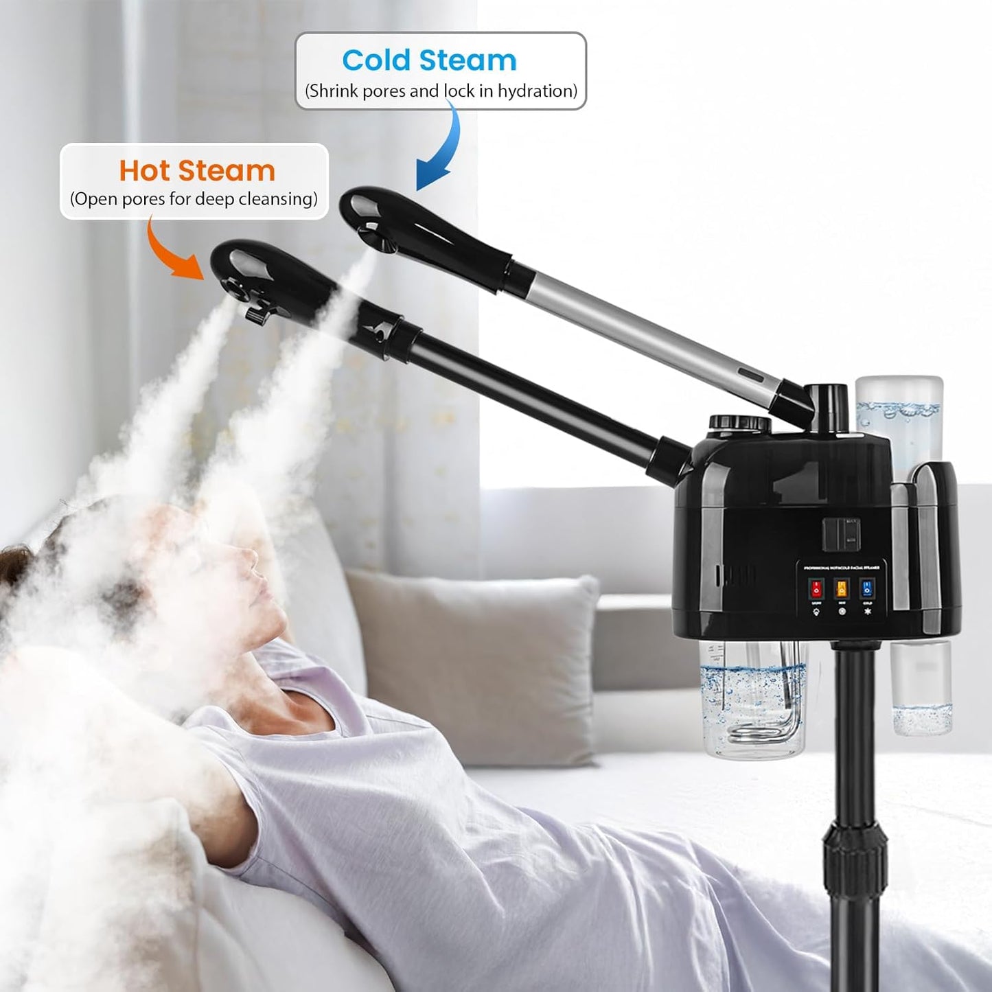 Professional Facial Steamer with Hot and Cold Mist Face Steamer with Wheels for Home Use or Beauty Spa Deep Cleansing and Hydration