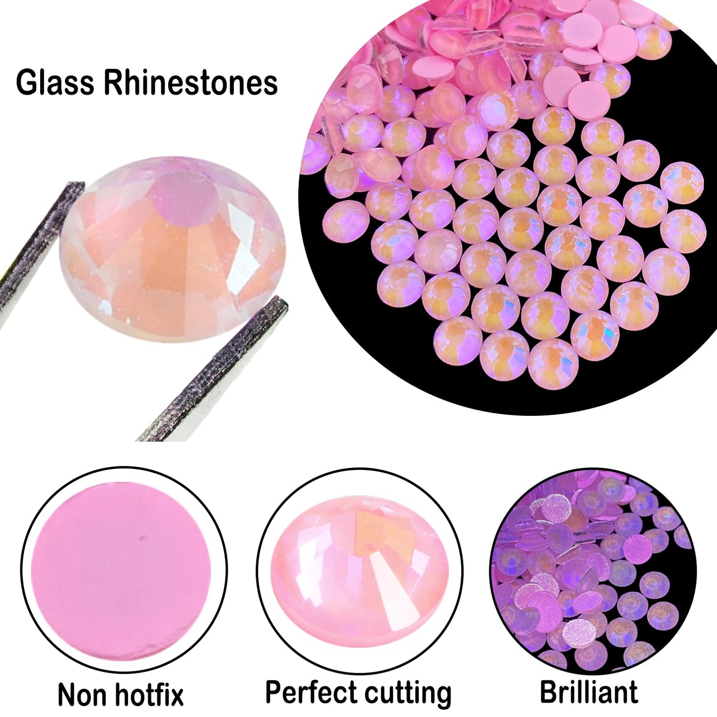 Flatback Glass Rhinestones,Bedazzler Gems 1440pcs Non Hotfix Crystal Rhinestones for Nail Charms Crafts Clothes Tumblers,Pink AB Neon,SS10