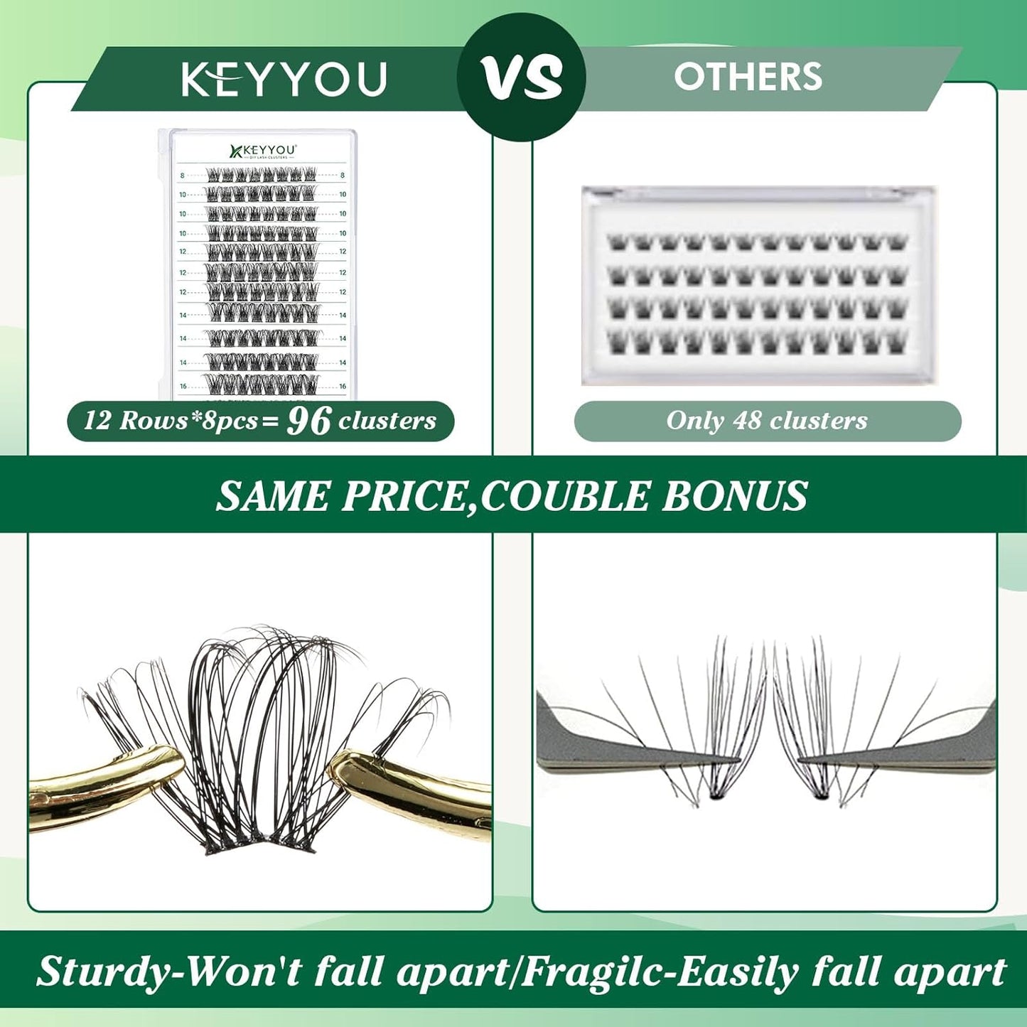 Lash Clusters 96pcs Individual Lashes D Curl 10mm Cluster Lashes KEYYOU Volume Wispy Lash Extension Soft&Comfortable Easy DIY at Home(Y11 D-10mm)