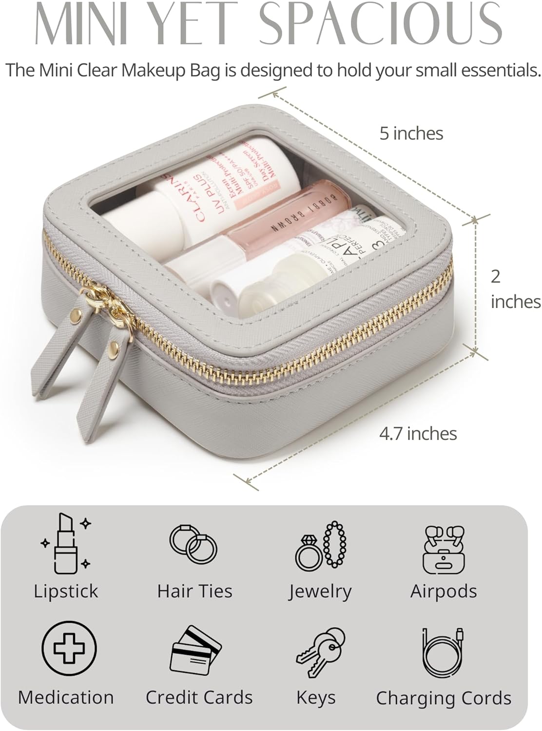 Popvibe Clear Makeup Bag Travel Cosmetic Case Transparent Toiletry Bag with Zipper, Portable Make Up Organizer Traveling Compact Car Bag for Essentials