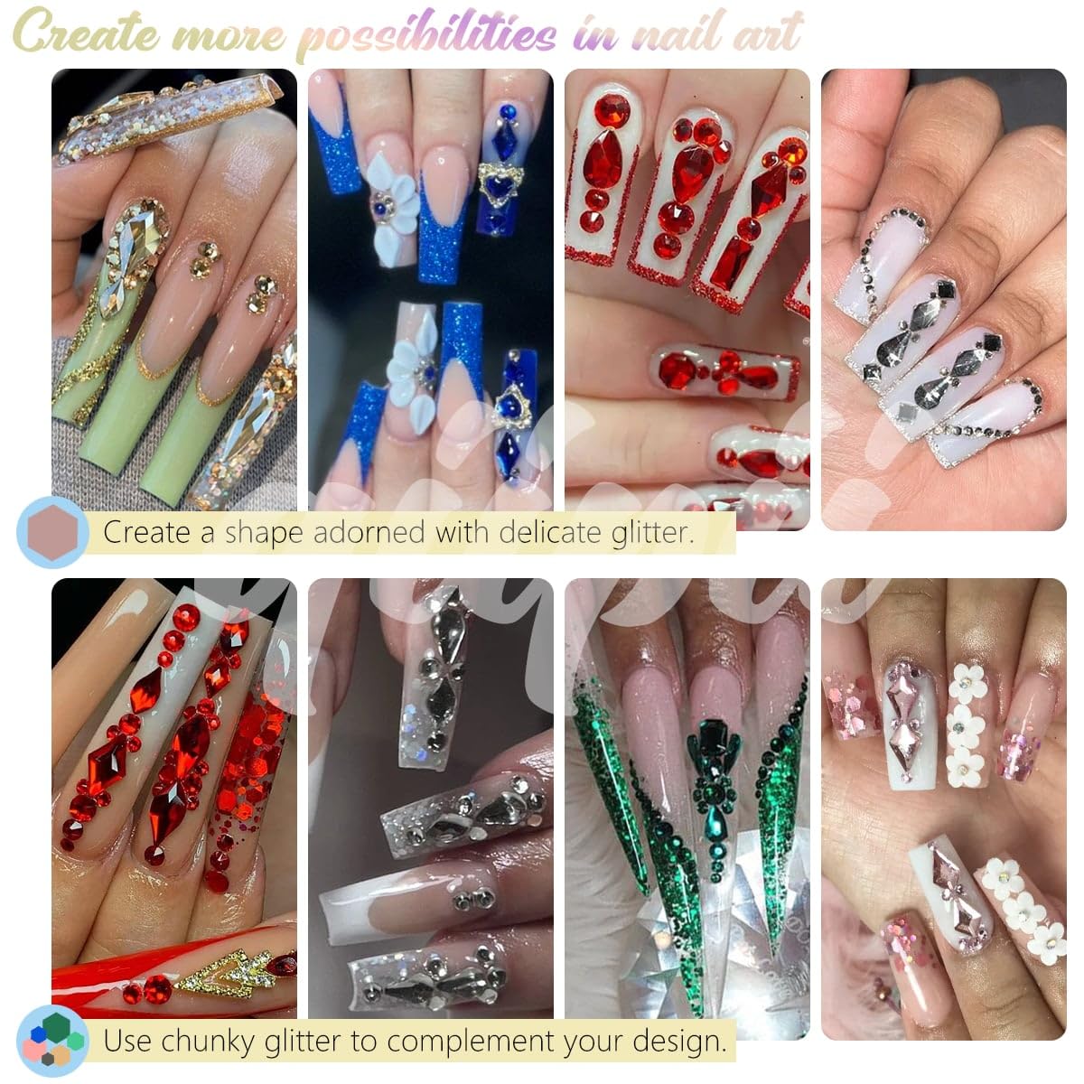 4 Boxes AB Crystal Nail Rhinestones Glitters Powder 24 Shapes K9 Glass White AB Gems Flatback Round Stones Diamonds Crystals Nail Art Charms Supplies for Acrylic Nails Face Makeup DIY Crafts Tumblers