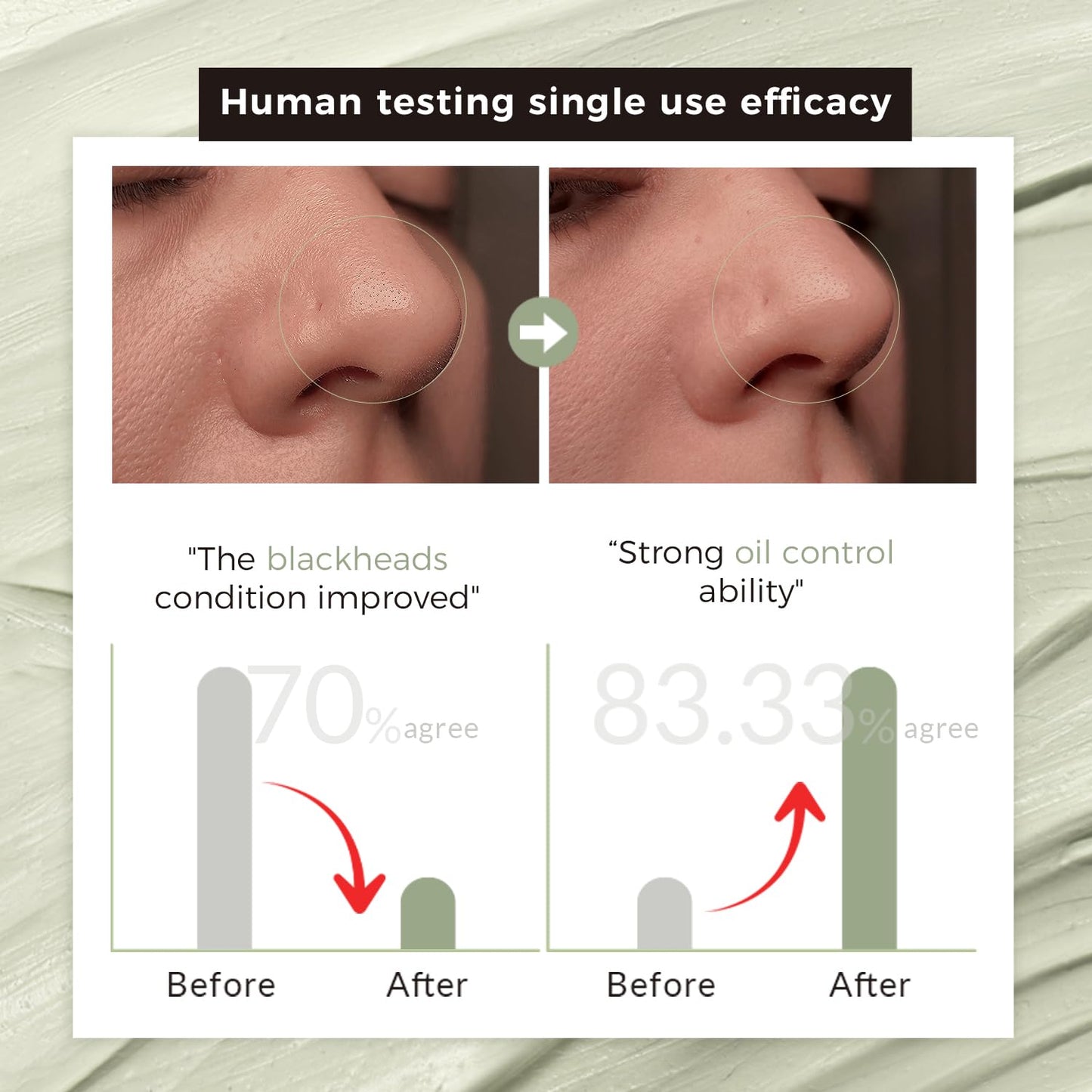 Purifying Green Tea Mask, Natural Facial Clay Mask Deep Pore Cleansing with Green Tea Extract and Portulaca Extract, for Clogged Pores, Detoxifies & Balance Oil, 3.52 fl.oz