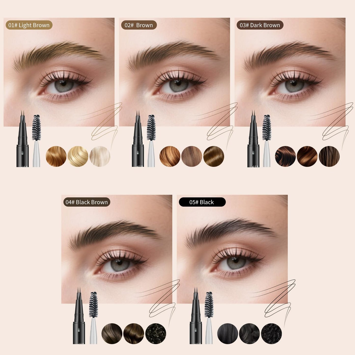 Eyebrow Pencil, Eyebrow Pen with Double-Brush Tip 2-in-1 Eyeliner Dual-Ended Microblading Long Lasting Waterproof Hair-Like Brow Pencil with Eyebrow Brush (Dark brown)