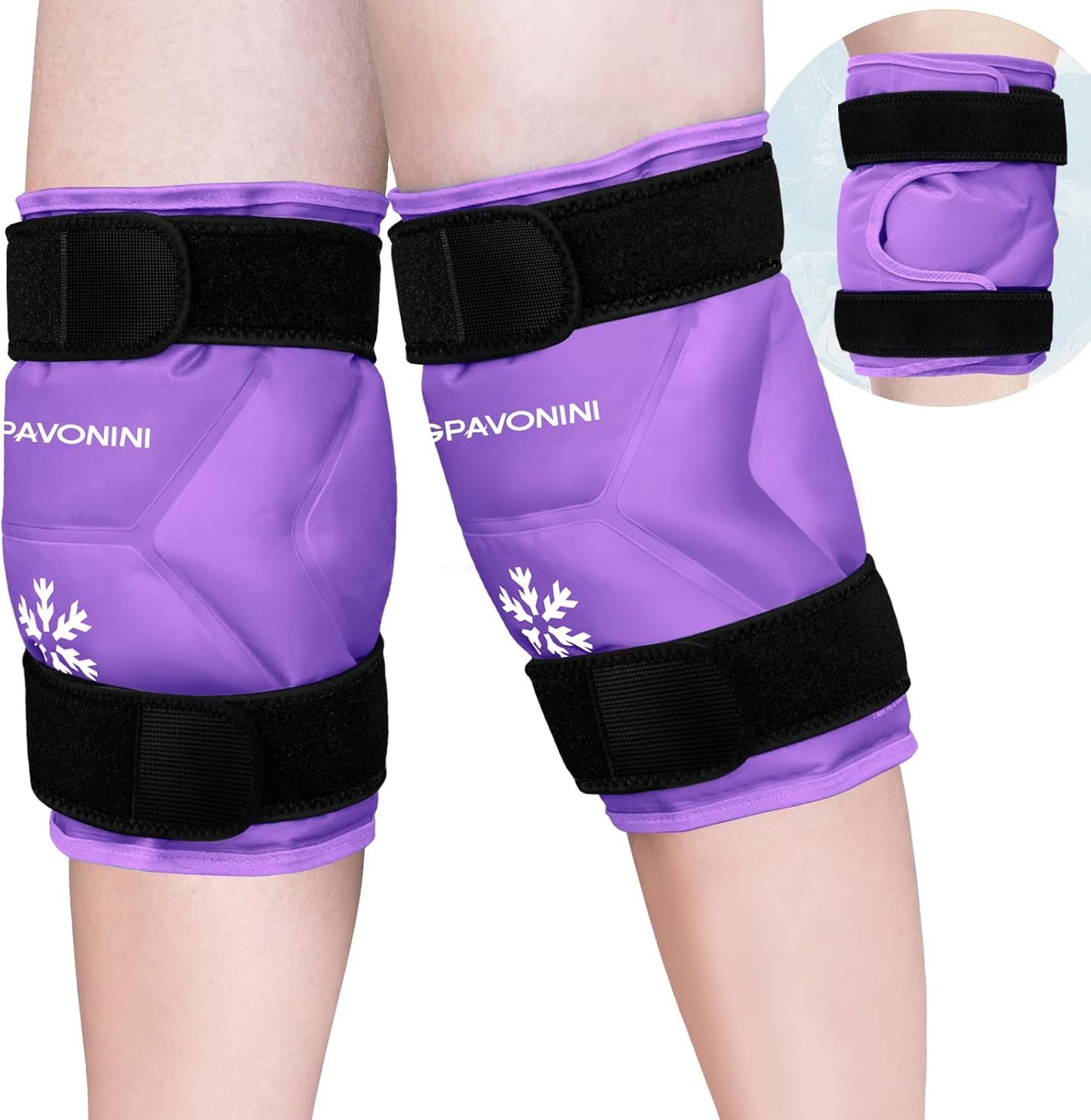 XXL Knee Ice Pack Wrap for After Surgery - Reusable Gel Pack for Injuries, Pain Relief, Swelling, Sports - Large, 2 Pack (Purple)