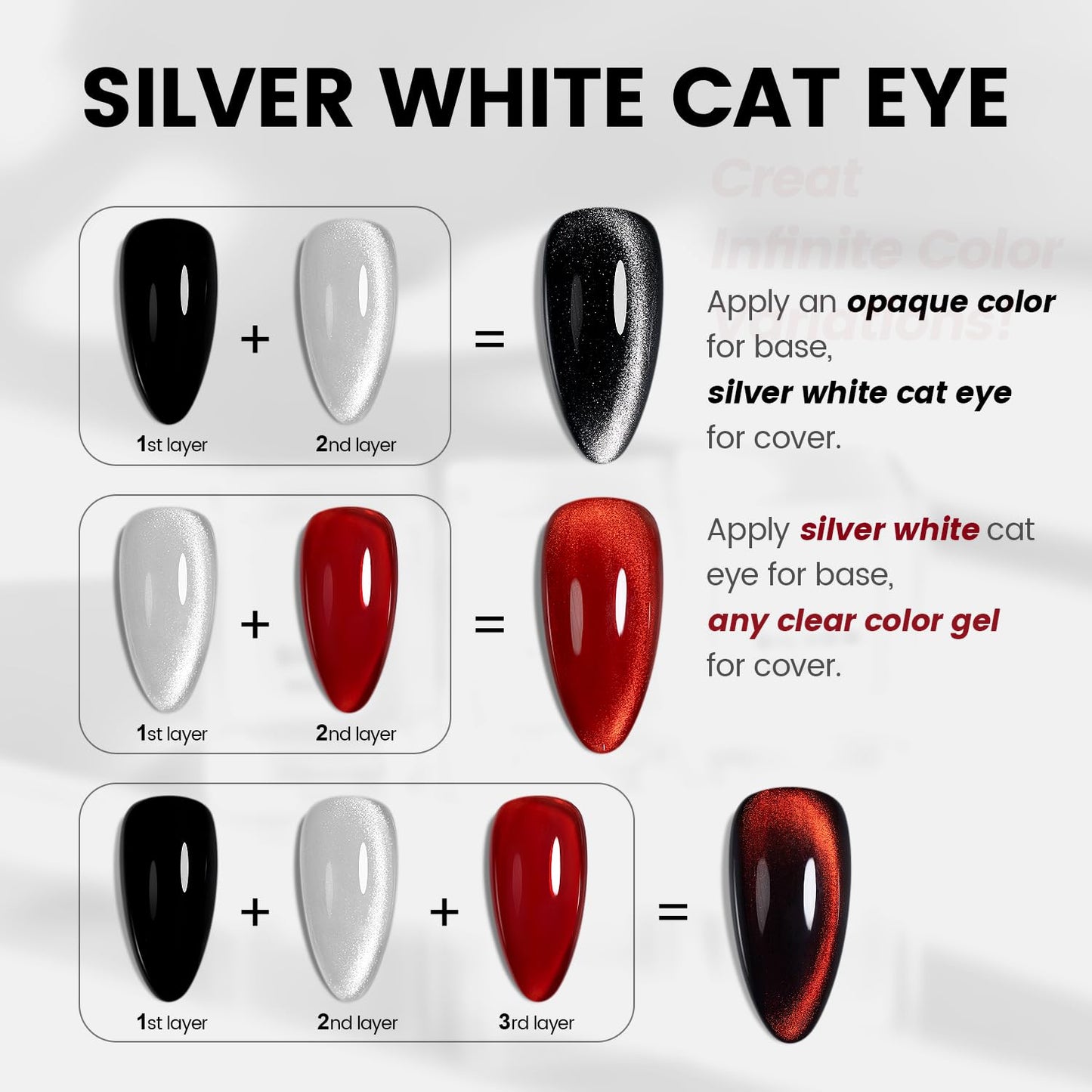 RARJSM Silver Cat Eye Gel Nail Polish Ceramic Translucent Clear White Velvet Glitter Diamond Cateye Gel Polish 15ml Single Bottle with Magnet Stick UV LED Curing Requires Soak Off for Home Salon